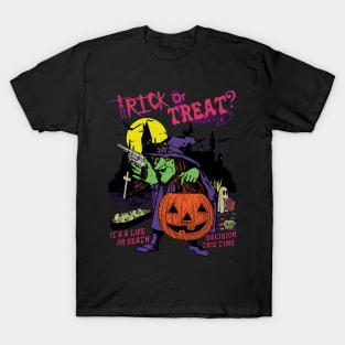 Trick Or Treat? Funny Witch Pumpkin Halloween Horror All Black Version T-Shirt